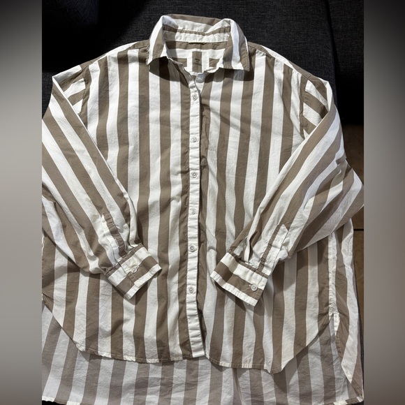 Aerie Good Day Button Down Shirt Striped
Beige Size Small P - Picture 11 of 15
